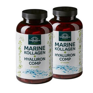 Lot de 2: Complexe collagène marin + acide hyaluronique - avec du collagène de poisson, des vitamines et des minéraux - 2 x 180 gélules - par Unimedica