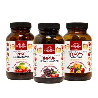 Set  bonbons fruités  IMMUNITÉ sureau-zinc + Vitamines BEAUTÉ + Multivitamines VITAL par Unimedica