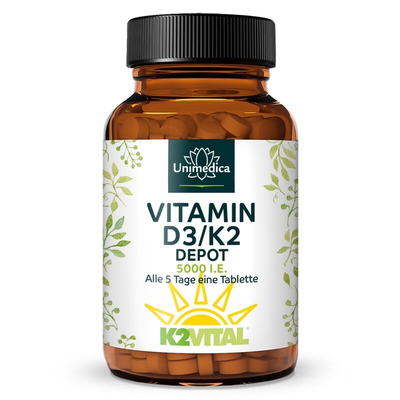 Vitamine D3/K2 5 000 UI  125 µg D3 et 100 µg K2 par dose journalière - par Unimedica