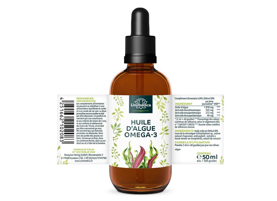 Lot de 2: Gouttes d'huile d'algue oméga-3 avec DHA et EPA - 2 x 50 ml - par Unimedica