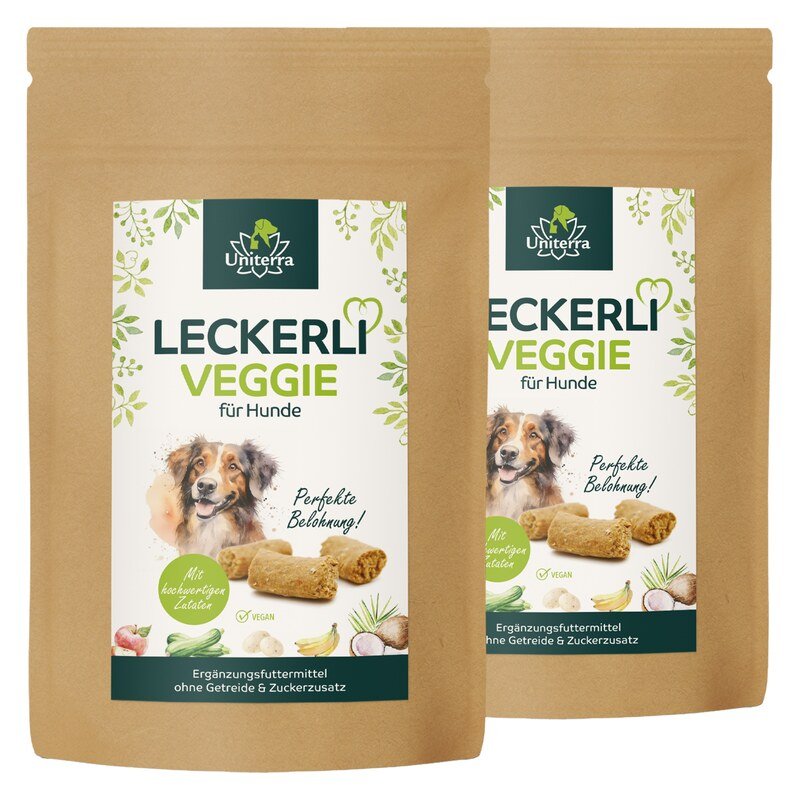 Lot de 2: Friandise veggie pour chiens  collations naturelles pour chiens - avec 100 % de fruits et légumes - 2 x 150 g  complément alimentaire - par Uniterra