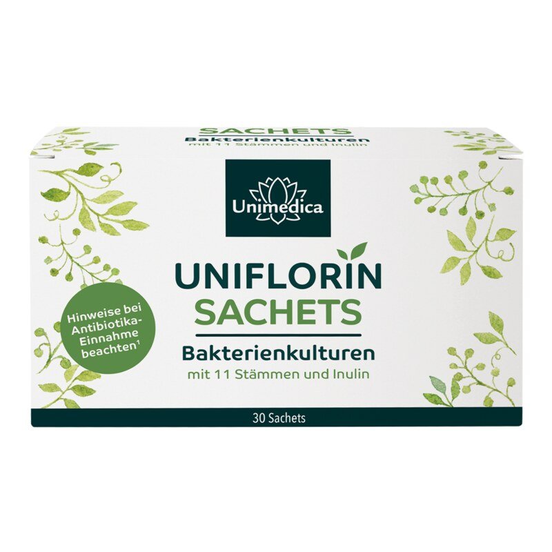 Sachets Uniflorin avec un complexe de cultures contenant 11 souches bactériennes et de l'inuline - 5 milliards d'UFC - 30 sachets - par Unimedica