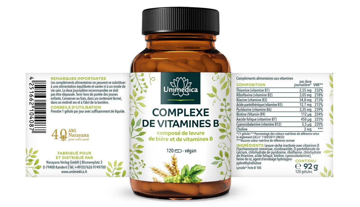 Lot de 2: Complexe naturel de vitamines B issu de la levure de bière - 2 x 120 gélules - par Unimedica