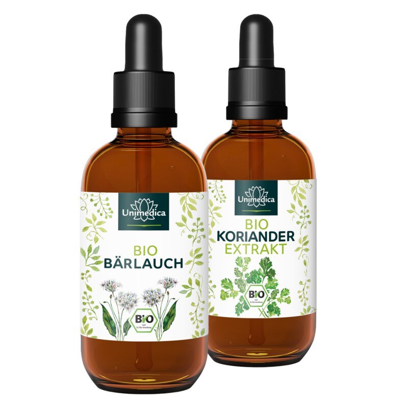 Coffret de Unimedica - Extrait de coriandre BIO - 50 ml + Extrait d'ail des ours BIO - 100 ml - par Unimedica