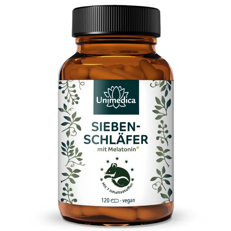 Siebenschläfer* - Complexe à la mélatonine, aux vitamines, au L-tryptophane, à l'ashwagandha BIO et au brahmi BIO - 120 gélules - par Unimedica