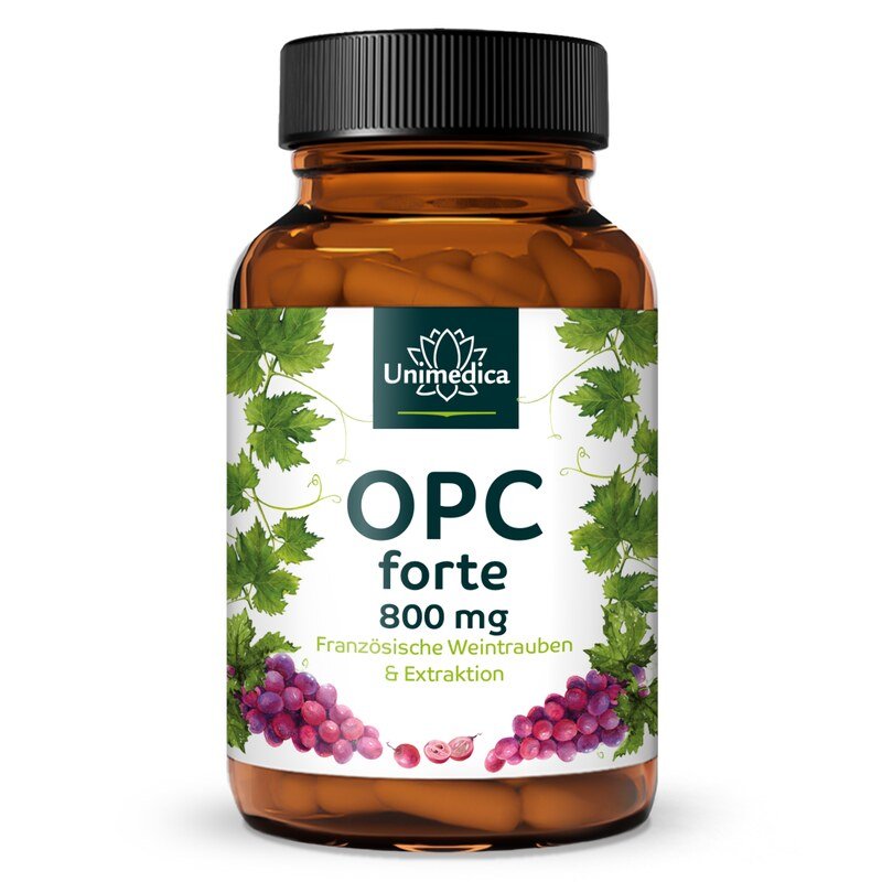 OPC forte - 800 mg d'extrait de pépins de raisin par dose journalière (2 gélules) - 180 gélules - obtenu par extraction aqueuse - par Unimedica