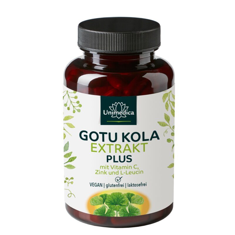 Extrait de gotu kola 6:1 Plus  avec de la vitamine C, du zinc et de la L-leucine - 120 gélules - par Unimedica