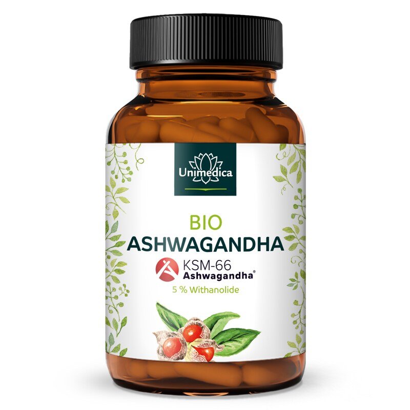 Ashwagandha BIO KSM-66  dose journalière 500 mg, hautement dosé  5 % de withanolides - 120 gélules - par Unimedica