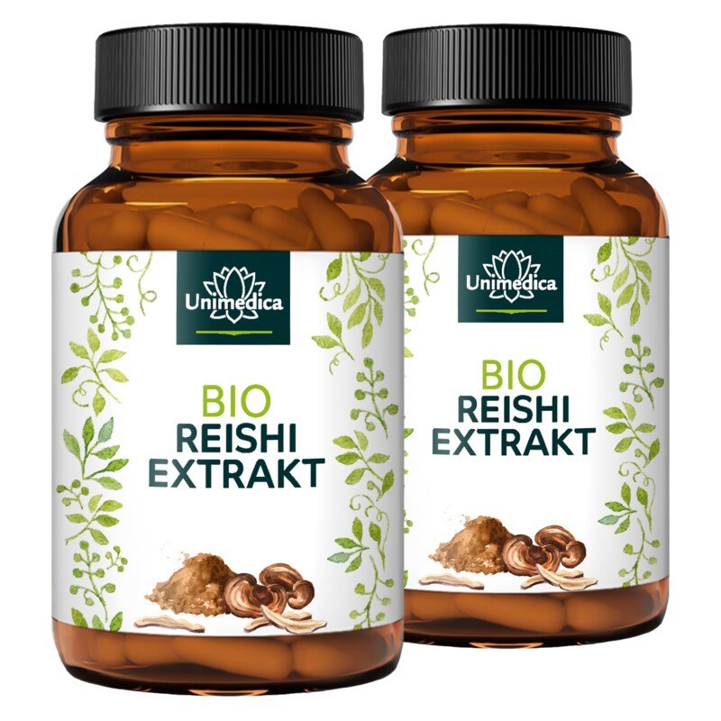 Lot de 2: Reishi BIO - 1000 mg en dose quotidienne (2 gélules)  extrait de reishi avec 30 % de polysaccharides - 2 x 90 gélules - par Unimedica
