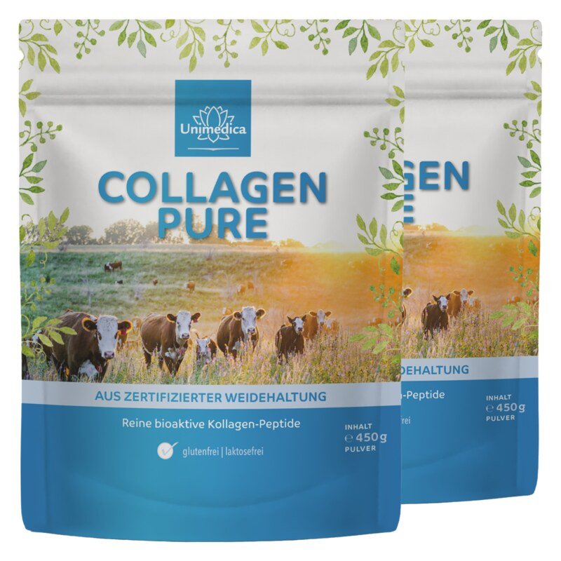 Lot de 2: Collagène pur  protéine de collagène  issu d'un pâturage certifié - 2 x 450 g de poudre - par Unimedica