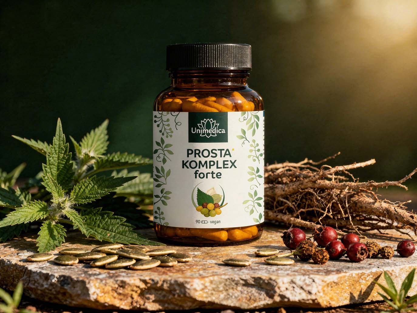 Complexe Prosta* forte  à l'extrait de graines de courge, à l'extrait de palmier nain et à la racine d'ortie - 90 gélules - par Unimedica