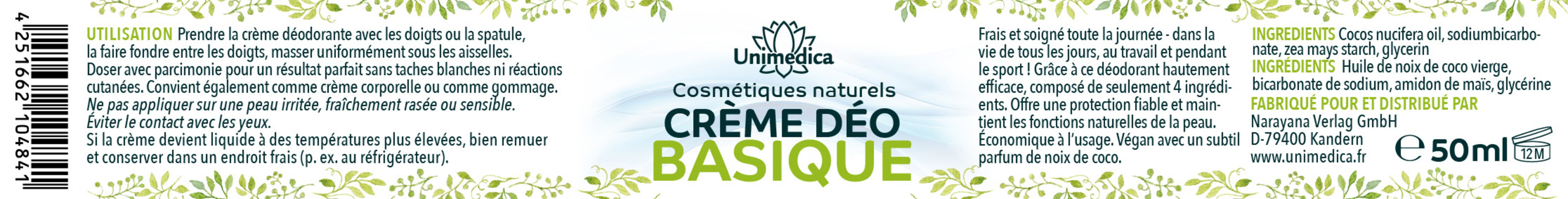 Lot de 2: Crème déo basique - 2 x 50 ml - par Unimedica