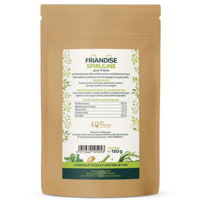 Friandise spiruline pour chiens  collations naturelles pour chiens avec des algues et des légumes  complément alimentaire - 150 g - par Uniterra