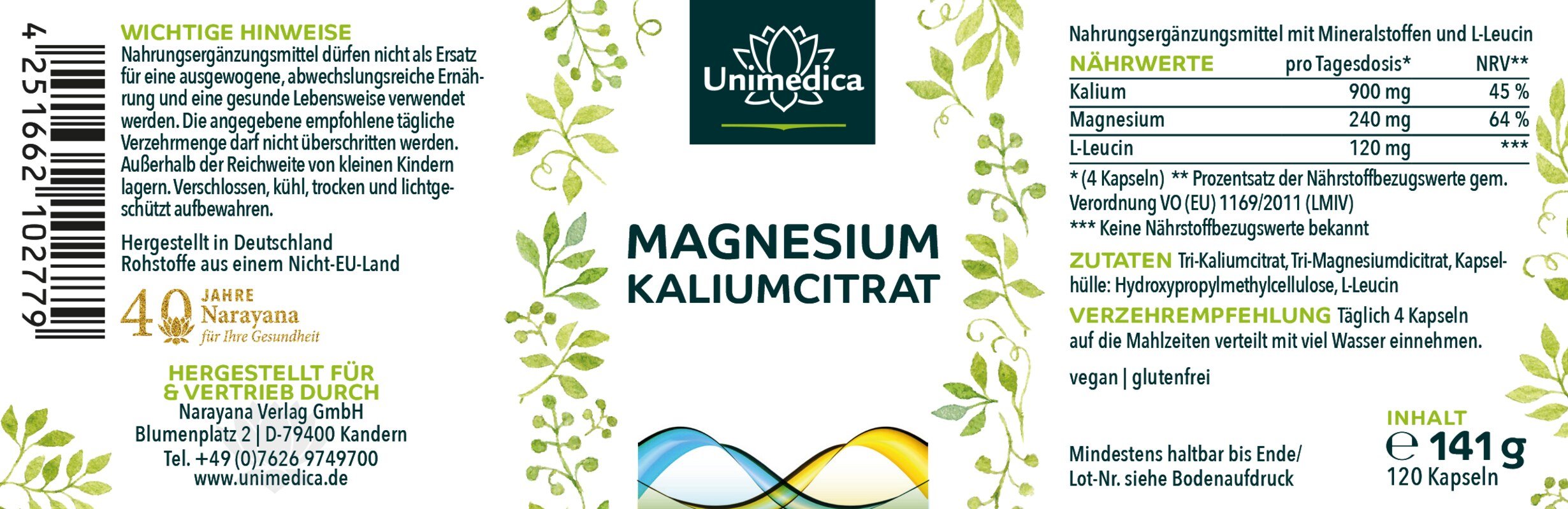 Citrate de potassium et de magnésium - 120 gélules - par Unimedica