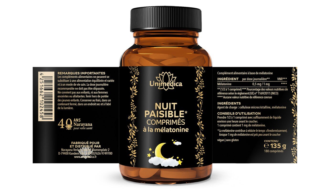 Lot de 2: Comprimés à la mélatonine favorisant l'endormissement - 2 x 180 comprimés - par Unimedica