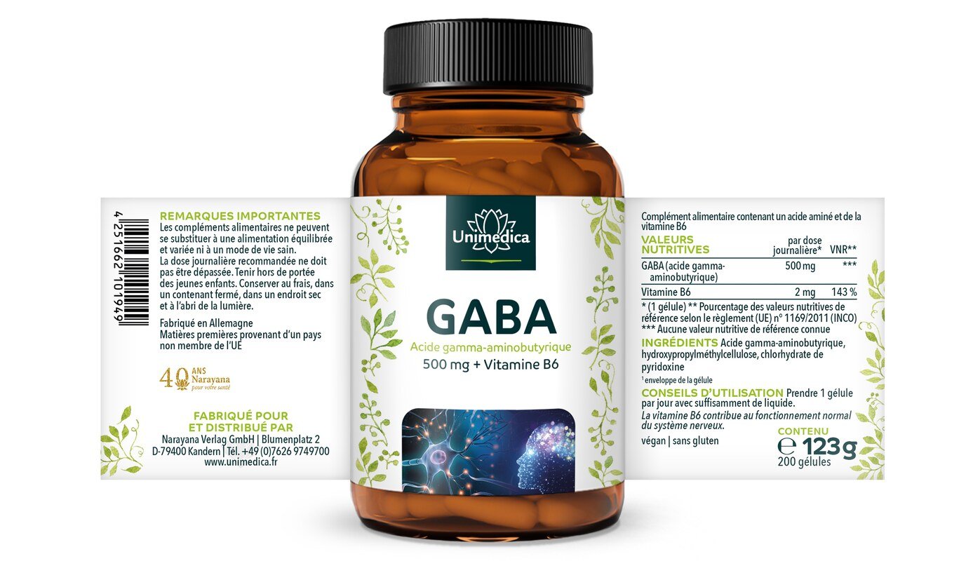 Lot de 2: GABA - 500 mg - 2 x 200 gélules - Unimedica