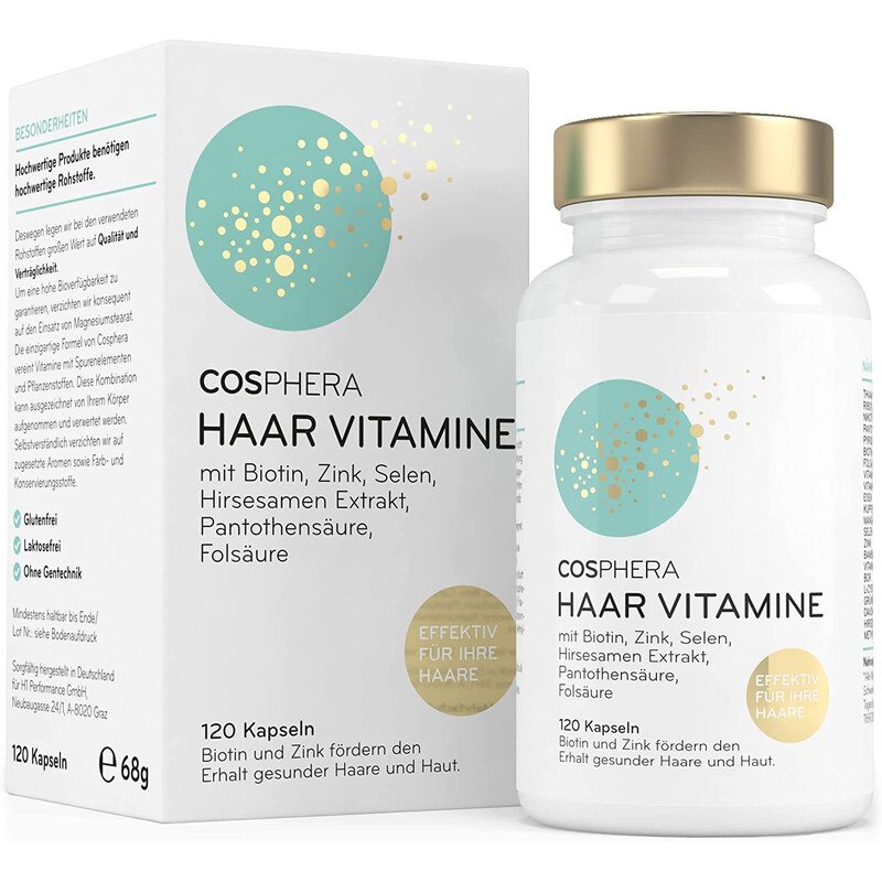 Vitamines pour les cheveux-  Cosphera  hautement dosé - 120 gélules véganes
