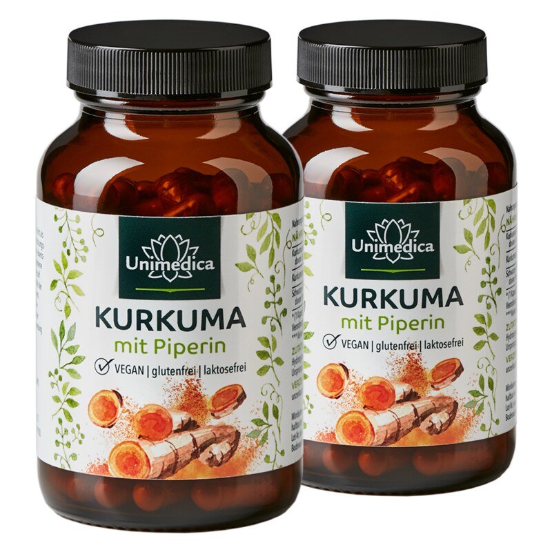 Lot de 2: Curcuma et pipérine - 180 gélules- Unimedica
