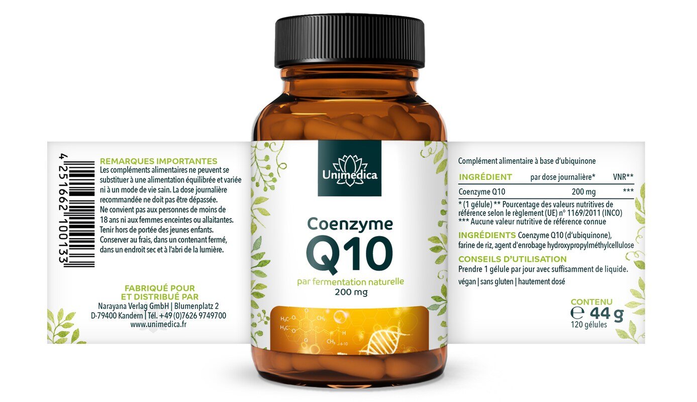 Coenzyme Q10 gélules - 200 mg par dose journalière - 120 gélules - Unimedica