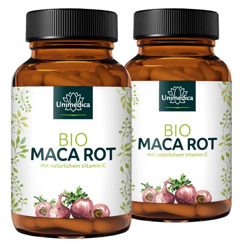 Lot de 2: Maca rouge BIO - avec vitamine C de l'acérola bio - 2 x 180 gélules - par Unimedica