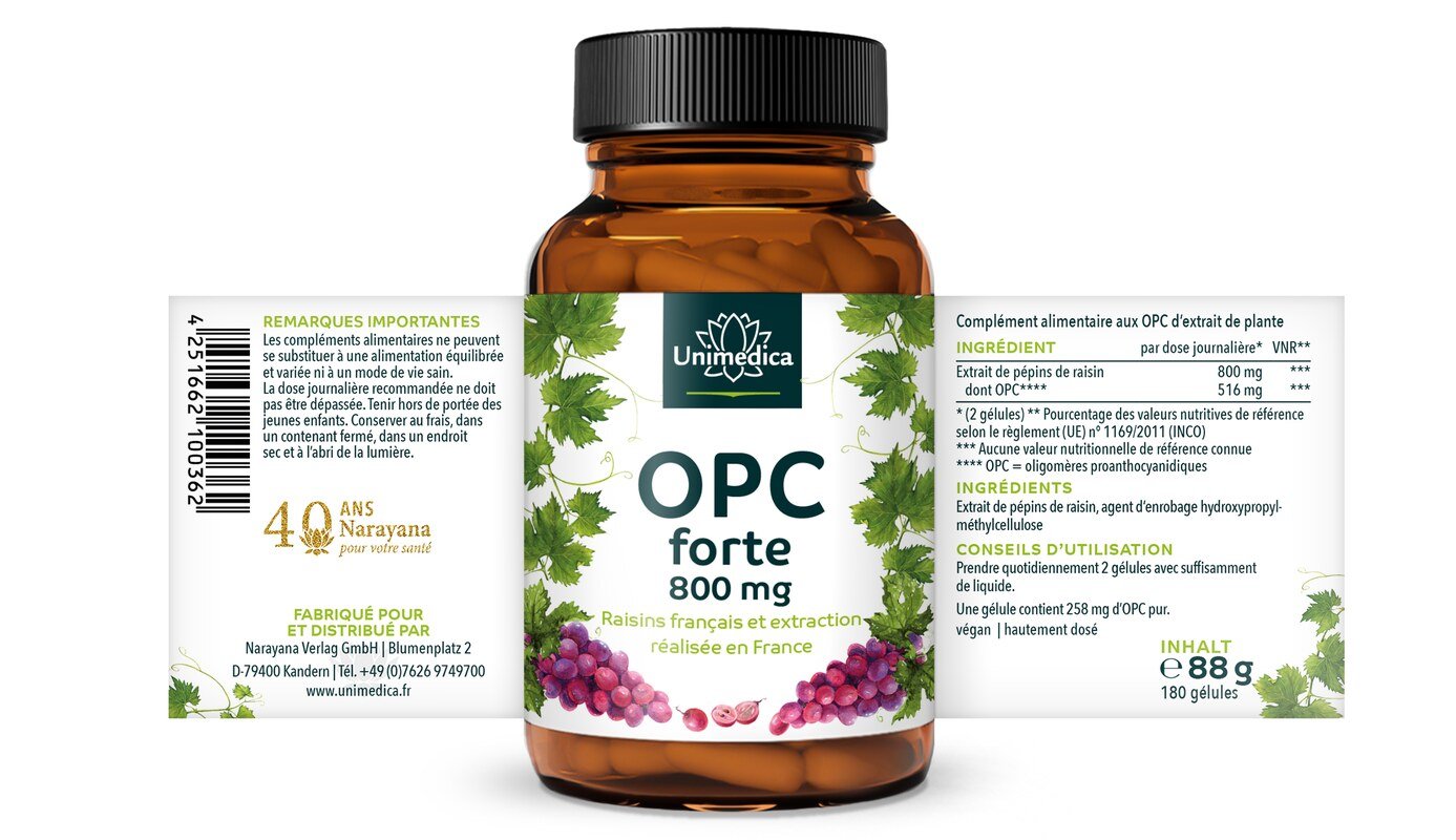 Sparset: OPC forte - 800 mg Traubenkernextrakt pro Tagesdosis - 180 Kapseln und Vitamin D3 / K2 MK7 All-trans - D3 1000 I.E. 25µg / K2 21µg Tropfen - 50 ml - von Unimedica