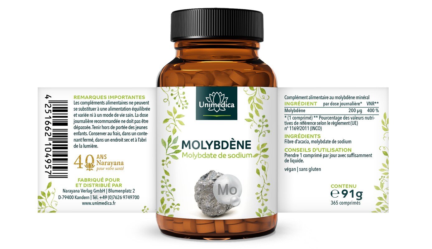 Molybdène  hautement dosé - 200 µg par dose journalière (1 comprimé) - 365 comprimés - par Unimedica