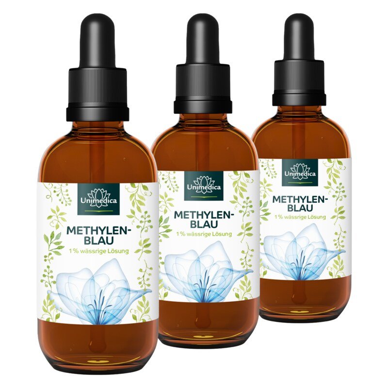Lot de 3: Bleu de méthylène  solution aqueuse à 1 % - pureté de 99,8 %  - exempt de métaux lourds - 3 x 100 ml  par Unimedica