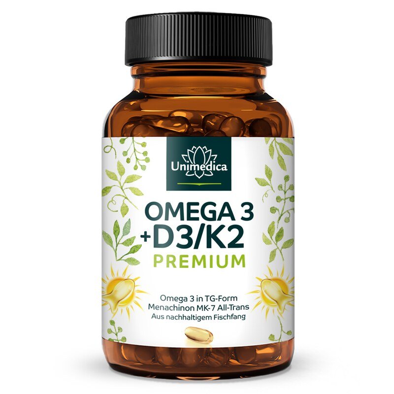 Vitamines D3 + K2 + Oméga 3 - Premium  produit issu de la pêche durable - 90 gélules - par Unimedica