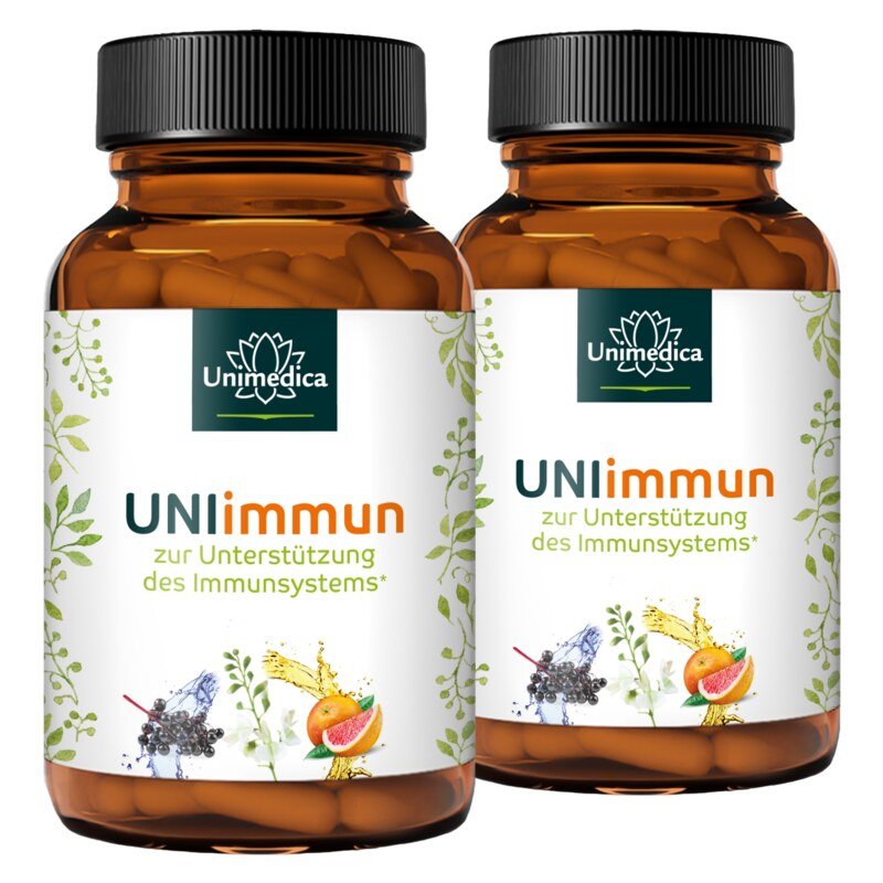 Lot de 2: UNIimmun  pour fonctionnement normal du système immunitaire avec de la vitamine C et du zinc - 2 x 180 gélules - Unimedica