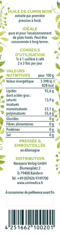 Huile de de nigelle (cumin noir) - 250 ml - Unimedica
