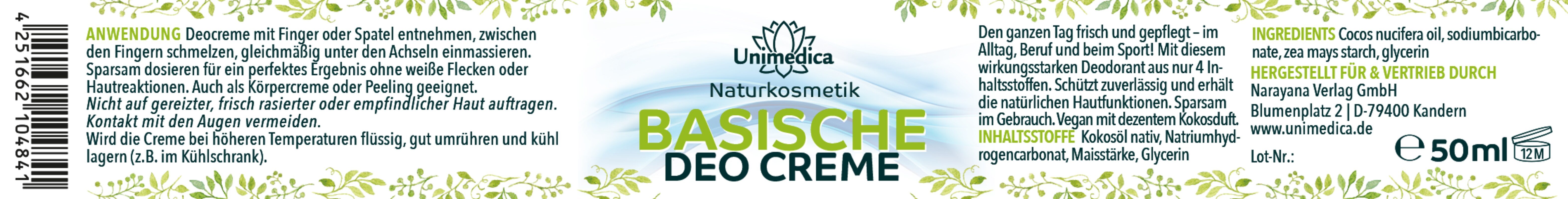 Crème déo basique - 50 ml - par Unimedica
