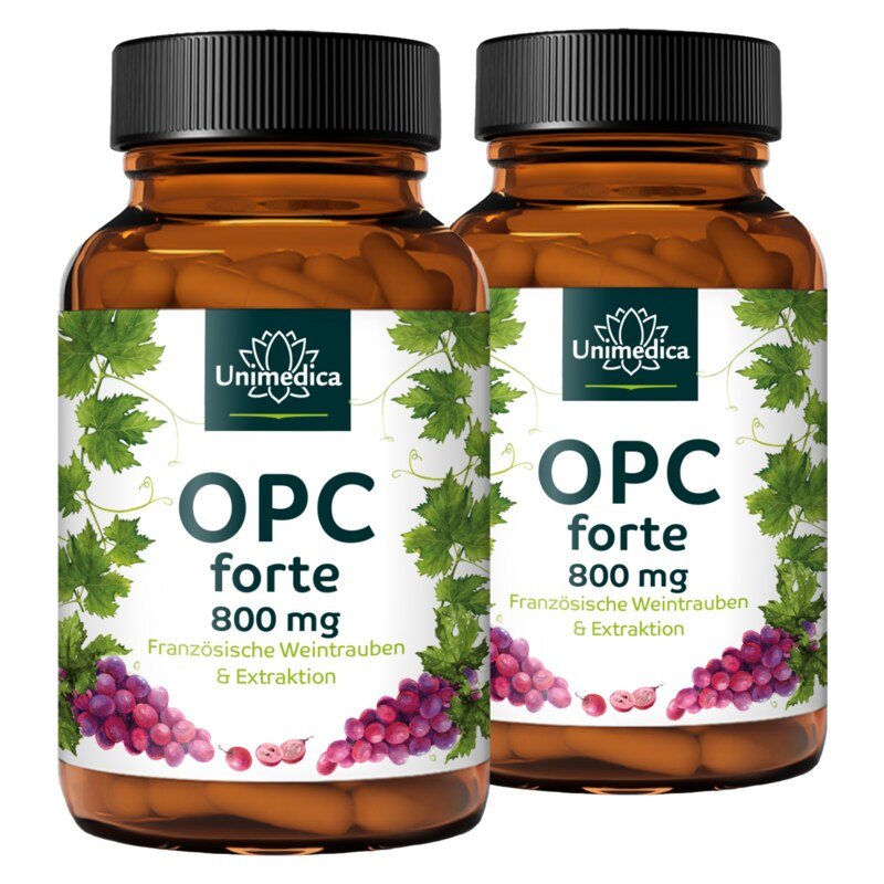 Lot de 2: OPC forte - 800 mg d'extrait de pépins de raisin par dose journalière - 2 x 180 gélules  Unimedica