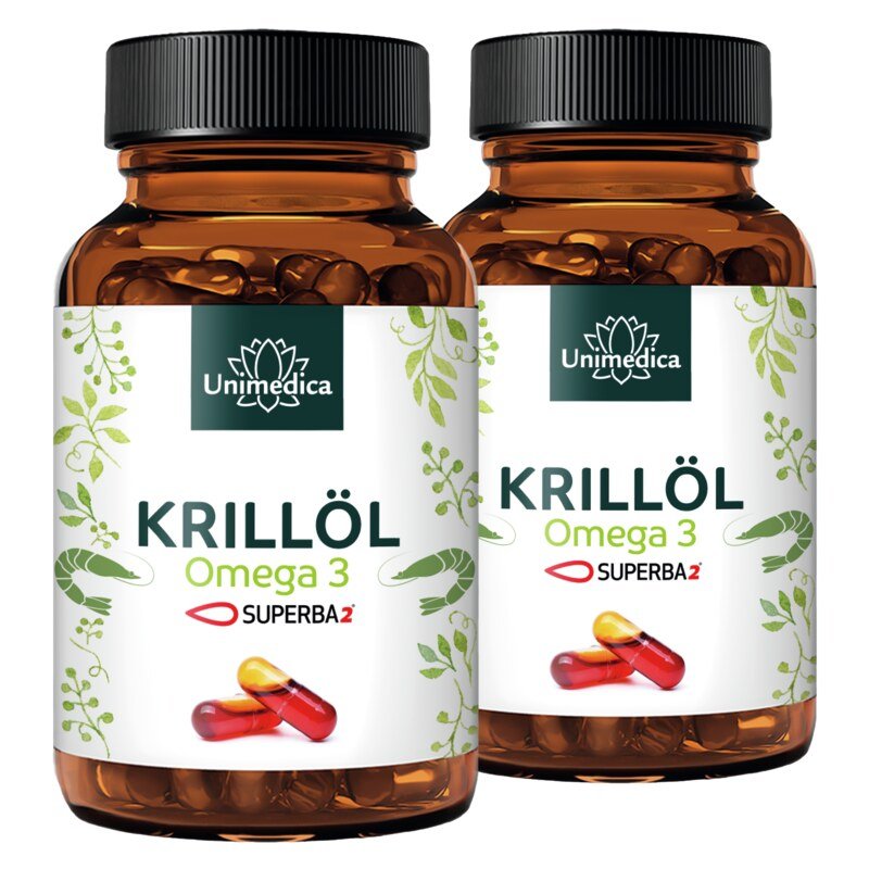 Lot de 2: Huile de krill Superba 2™  riche en acides gras oméga-3 EPA + DHA - 1 000 mg d'huile de krill par dose quotidienne (2 capsules)  2 x 120 capsules de gel dur - par Unimedica
