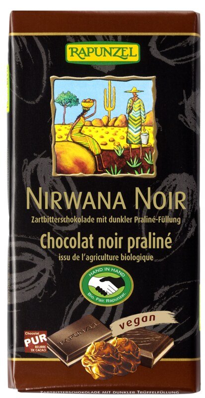 Chocolat noir Nirwana 50 % - fourré praliné noir - 100 g