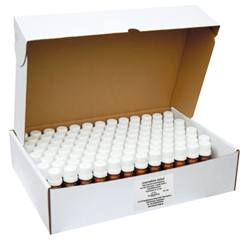 Flacon avec bec verseur - avec 10 g de globules non médicinaux de taille 3 - 1000 pièces - par Unimedica