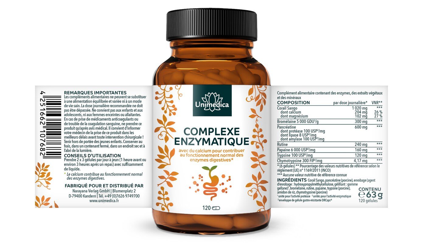 Complexe enzymatique avec du calcium - 120 gélules - de Unimedica