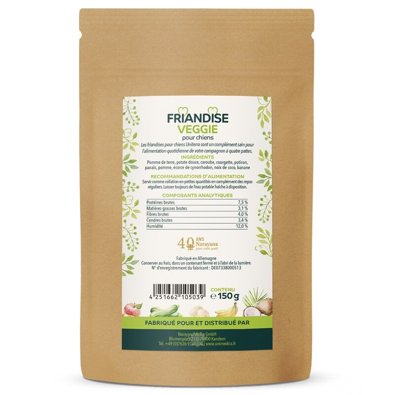 Friandise veggie pour chiens  collations naturelles pour chiens - avec 100 % de fruits et légumes - 150 g  complément alimentaire - par Uniterra