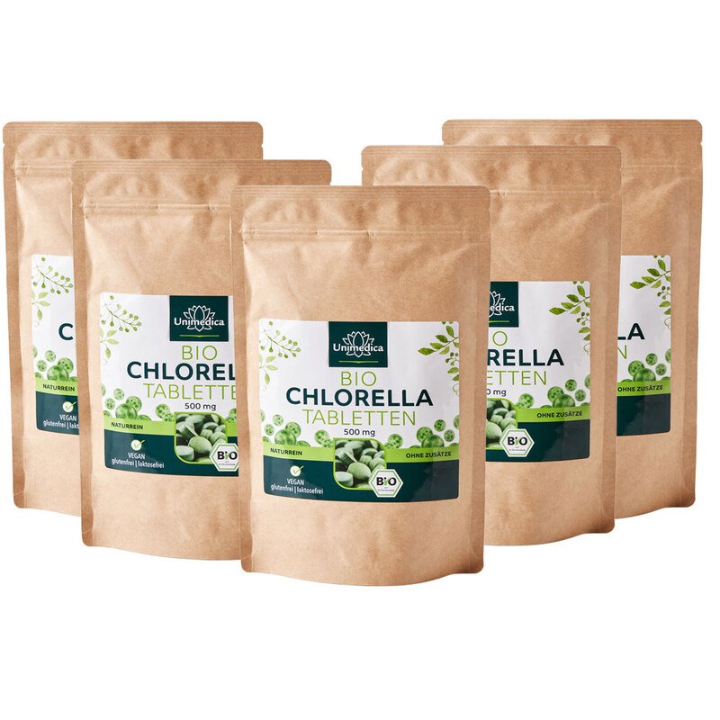 Lot de 5: Chlorella bio en comprimés - 5 x 500 mg - par Unimedica