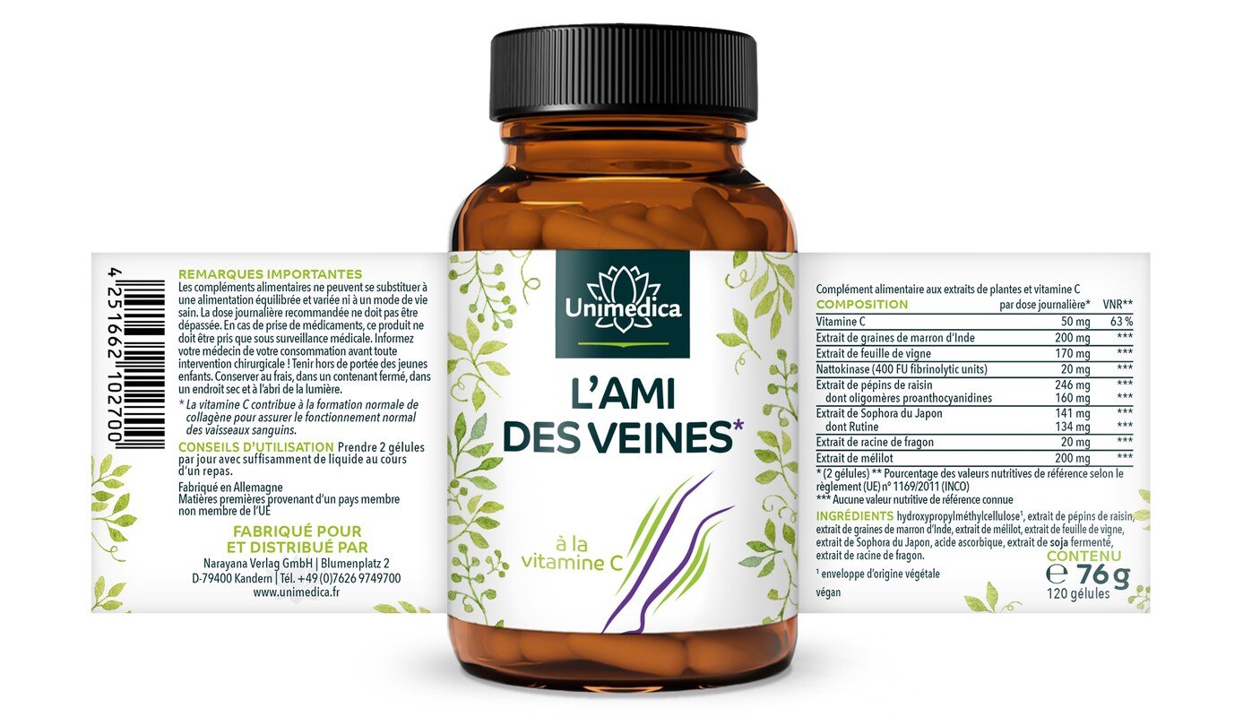 L'ami des veines - à la vitamine C - 120 gélules - par Unimedica