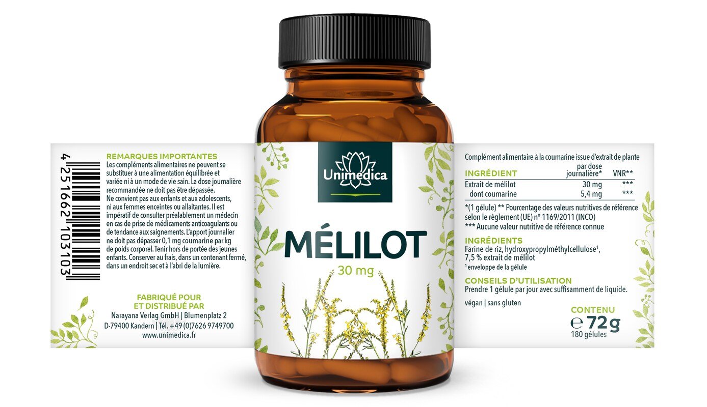 Lot de 2: Extrait de mélilot à 18 % de coumarine - 2 x 180 gélules - par Unimedica