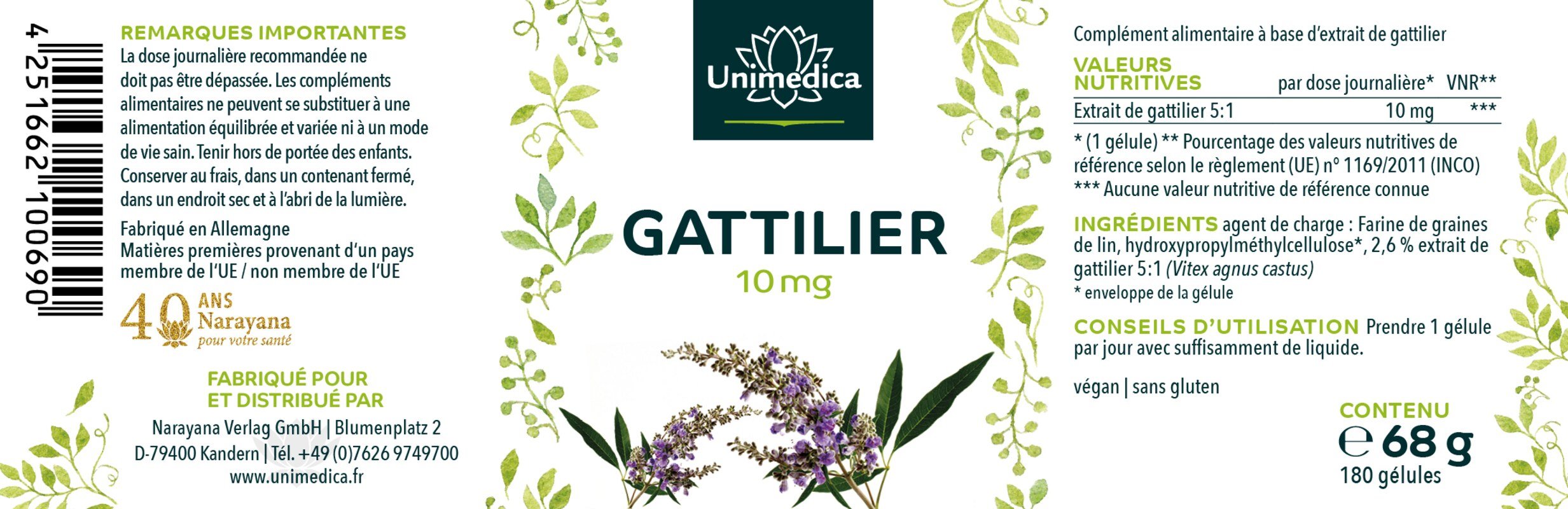 Lot de 2: Poivre de moine dosage élevé 10 mg  - 2 x 180 gélules - par Unimedica