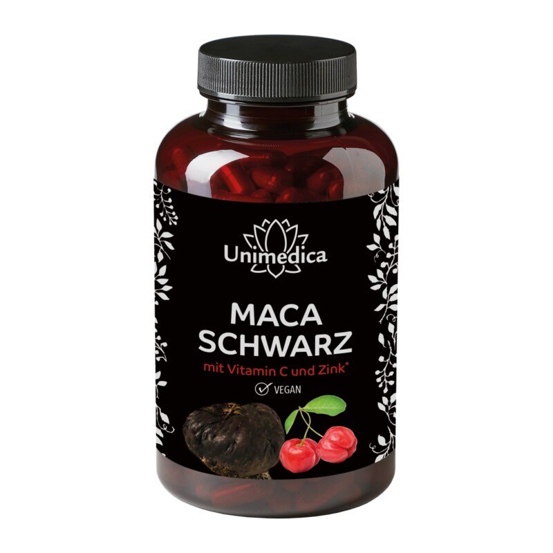 Maca noire avec de la vitamine C issue de l'acérola et zinc  3 000 mg par dose journalière (4 gélules) - 180 gélules - par Unimedica