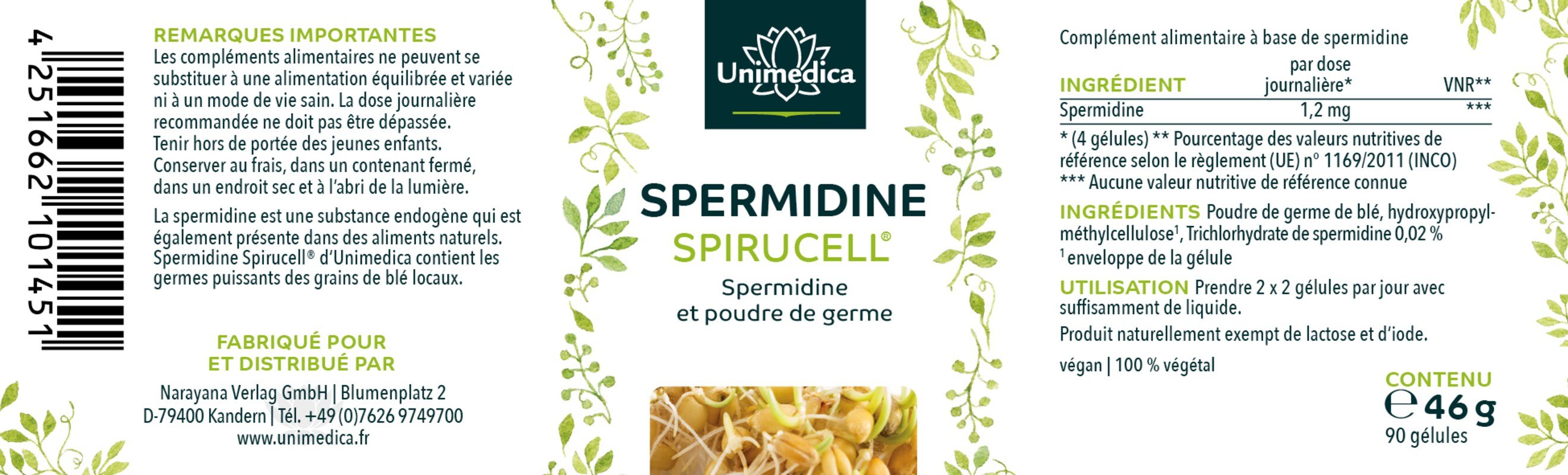 Lot de 2: Spermidin Spirucell® - 1,2 mg par dose journalière - 2 x 90 gélules - par Unimedica