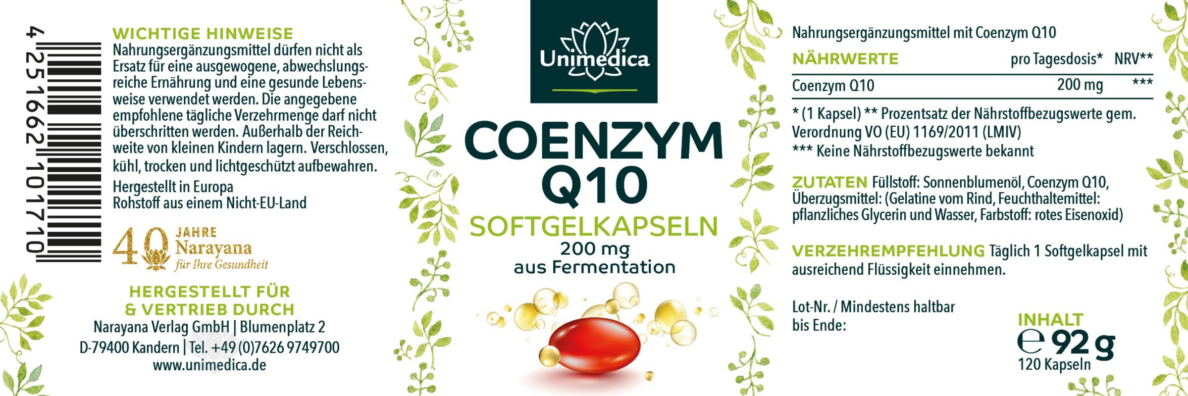 Coenzyme Q10 - 200 mg - 120 capsules molles - Unimedica