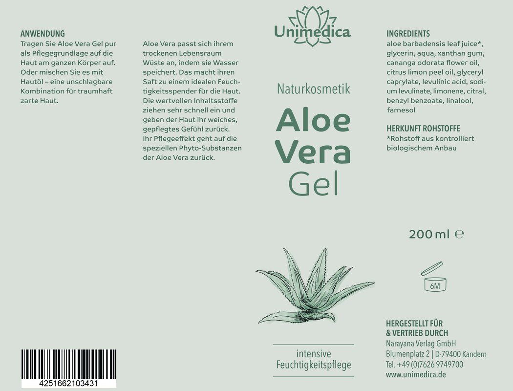 Lot de 3: Gel d'aloe vera + Crème 24h à l'aloe vera + Sérum hyaluronique - 200 ml + 50 ml + 100 ml - par Unimedica