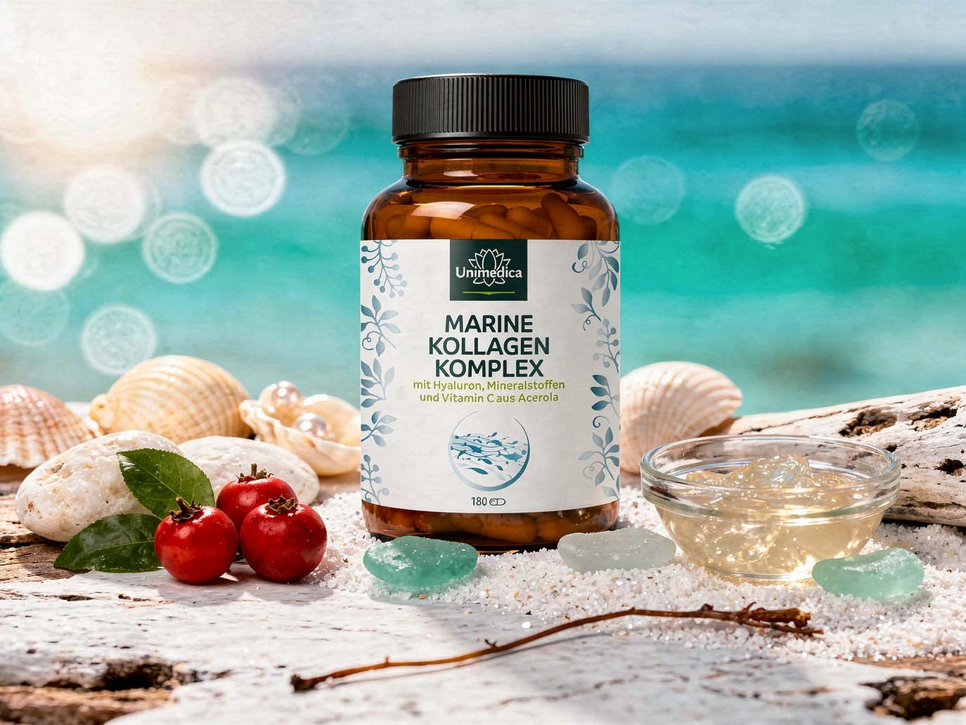 Complexe collagène marin - avec hyaluron, vitamines et minéraux - 180 gélules - par Unimedica