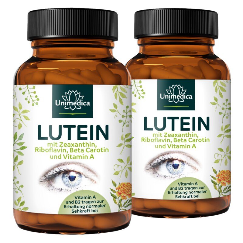 Lot de 2: Lutéine - avec zéaxanthine + vitamine B2 + bêta-carotène + vitamine A - 2 x 90 gélules - par Unimedica