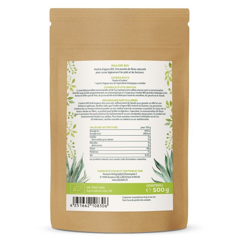 Inuline BIO  issue de l'agave  500 g  par Unimedica