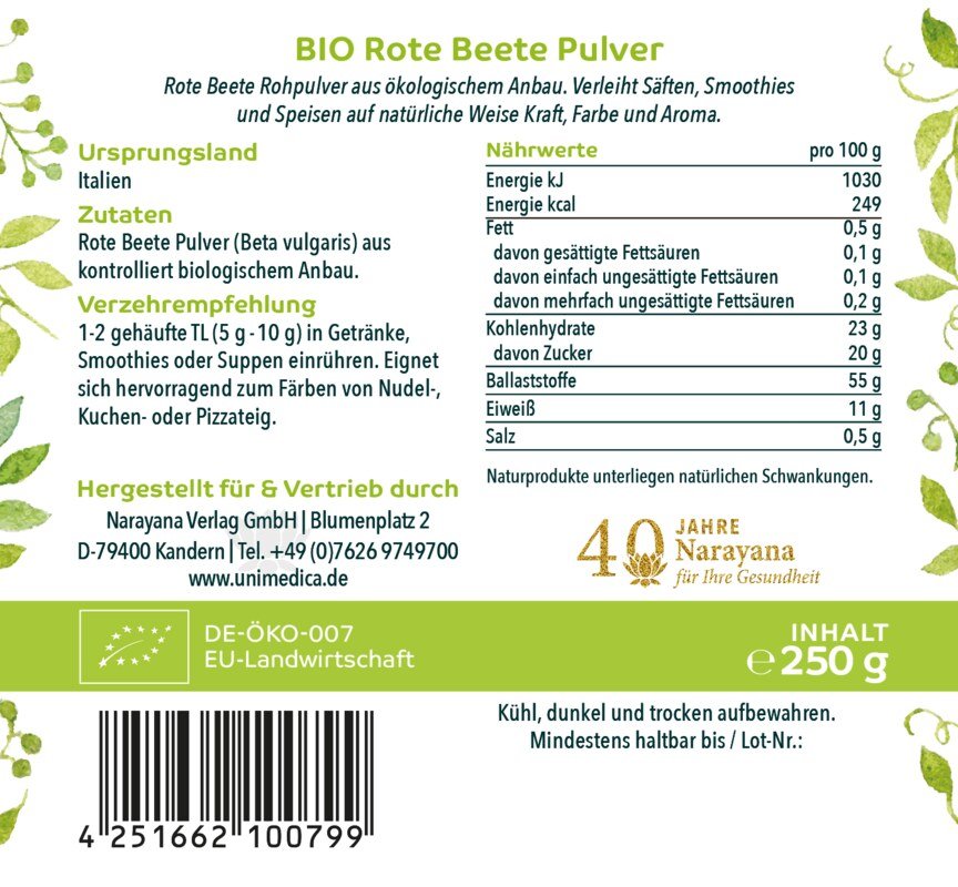Poudre de betterave bio - 250 g - par Unimedica