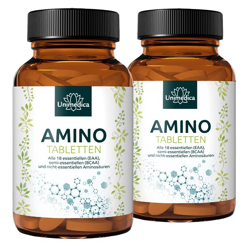 Lot de 2: Comprimés d'acides aminés - 2 x 500 comprimés à 1 000 mg - tous les 18 acides aminés essentiels (EAA), semi-essentiels (BCAA) et non essentiels - d'Unimedica